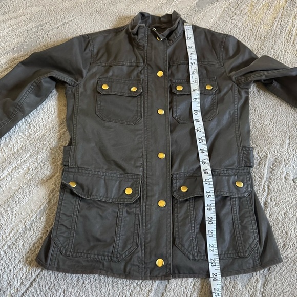 J Crew Downtown field jacket army military green gold buttons waxed cotton XXS - Picture 7 of 11